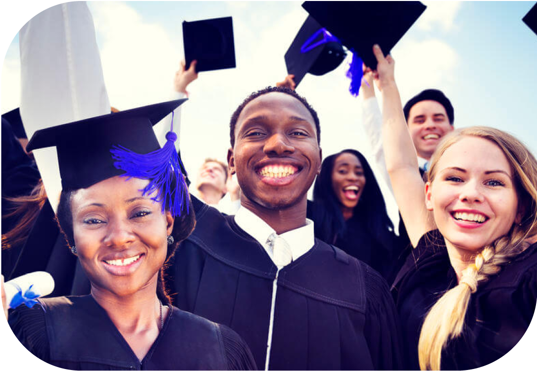 Young female graduate hugging her friends