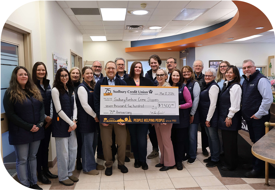 SCU staff present a cheque for $7,500 to Sudbury Rainbow Crime Stoppers