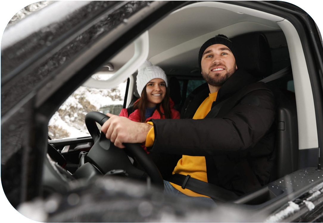 Couple sitting in vehicle