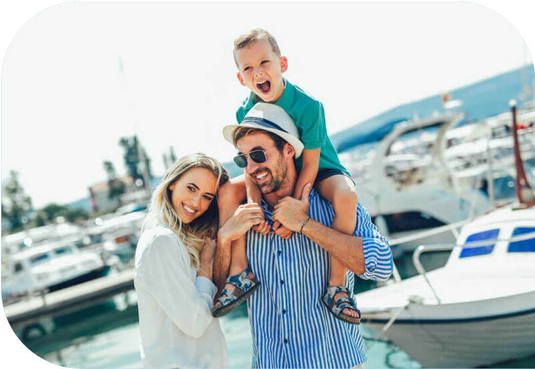 Happy family at a marina