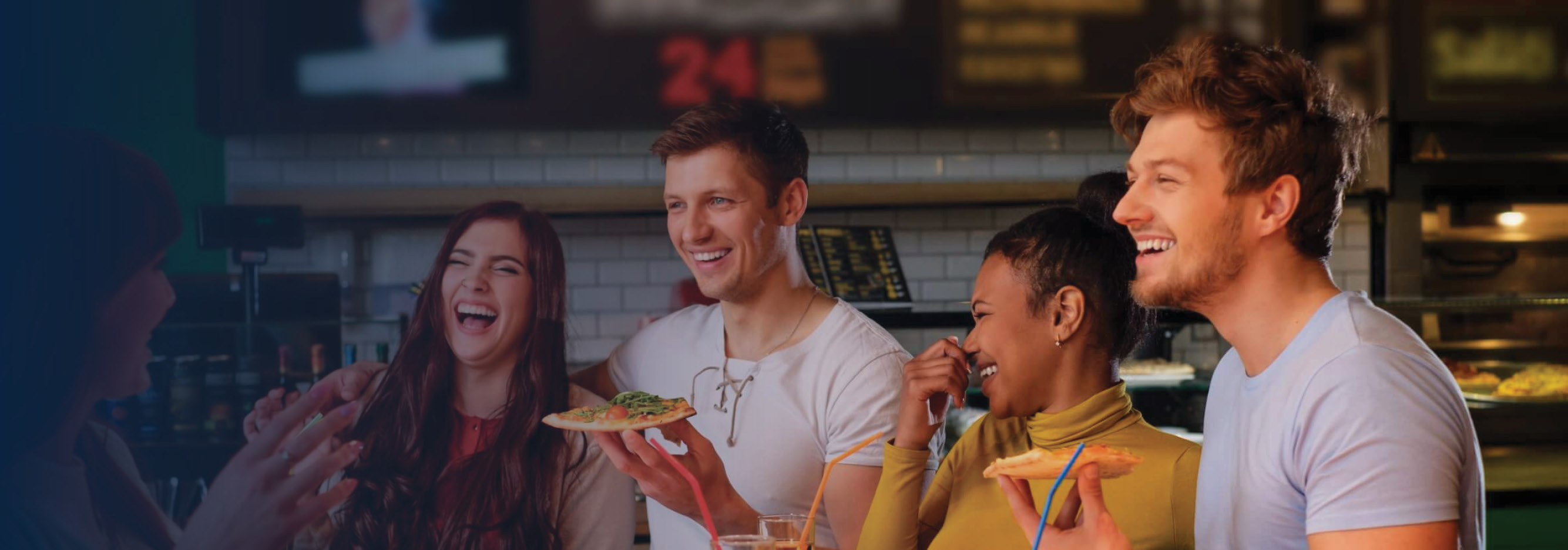 Friends enjoying pizza together